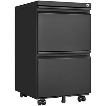 GOODSILO Mobile Under Desk Filing Cabinet with Lock - Two-Drawer Metal Storage for Office