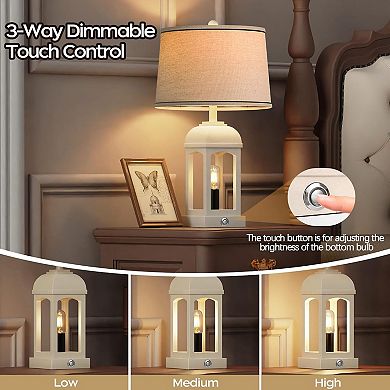 ELEMENT ACE Modern Farmhouse Table Lamp Set with USB Charging Ports and Built-in Nightlight