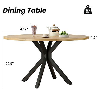 GOODSILO Round Dining Table for 4-6 People, Mid Century Modern Kitchen Table with Sturdy Base