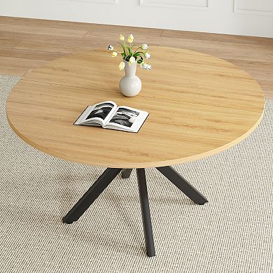 GOODSILO Round Dining Table for 4-6 People, Mid Century Modern Kitchen Table with Sturdy Base