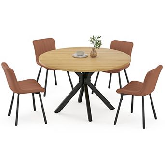 GOODSILO Round Dining Table for 4-6 People, Mid Century Modern Kitchen Table with Sturdy Base