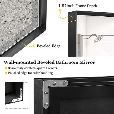 ELEMENT ACE Glossy Black Wall Mounted Bathroom Mirror with Metal Frame for Easy Installation