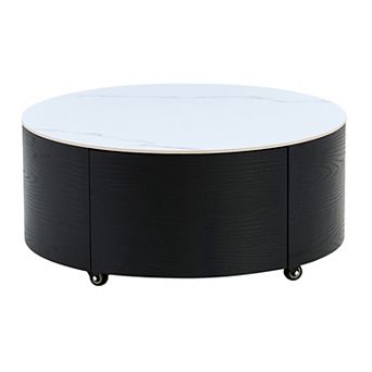 GOODSILO Modern Round Movable Coffee Table with Casters and Storage Drawers