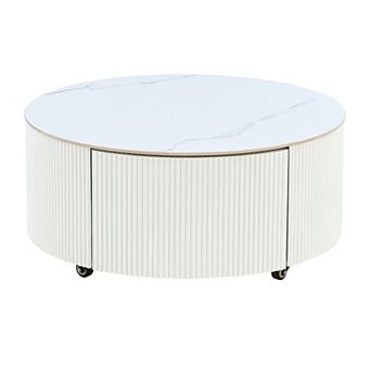 GOODSILO Modern Round Movable Coffee Table with Casters and Storage Drawers