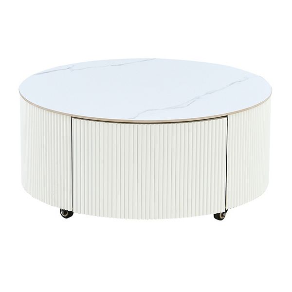 GOODSILO Modern Round Movable Coffee Table with Casters and Storage Drawers