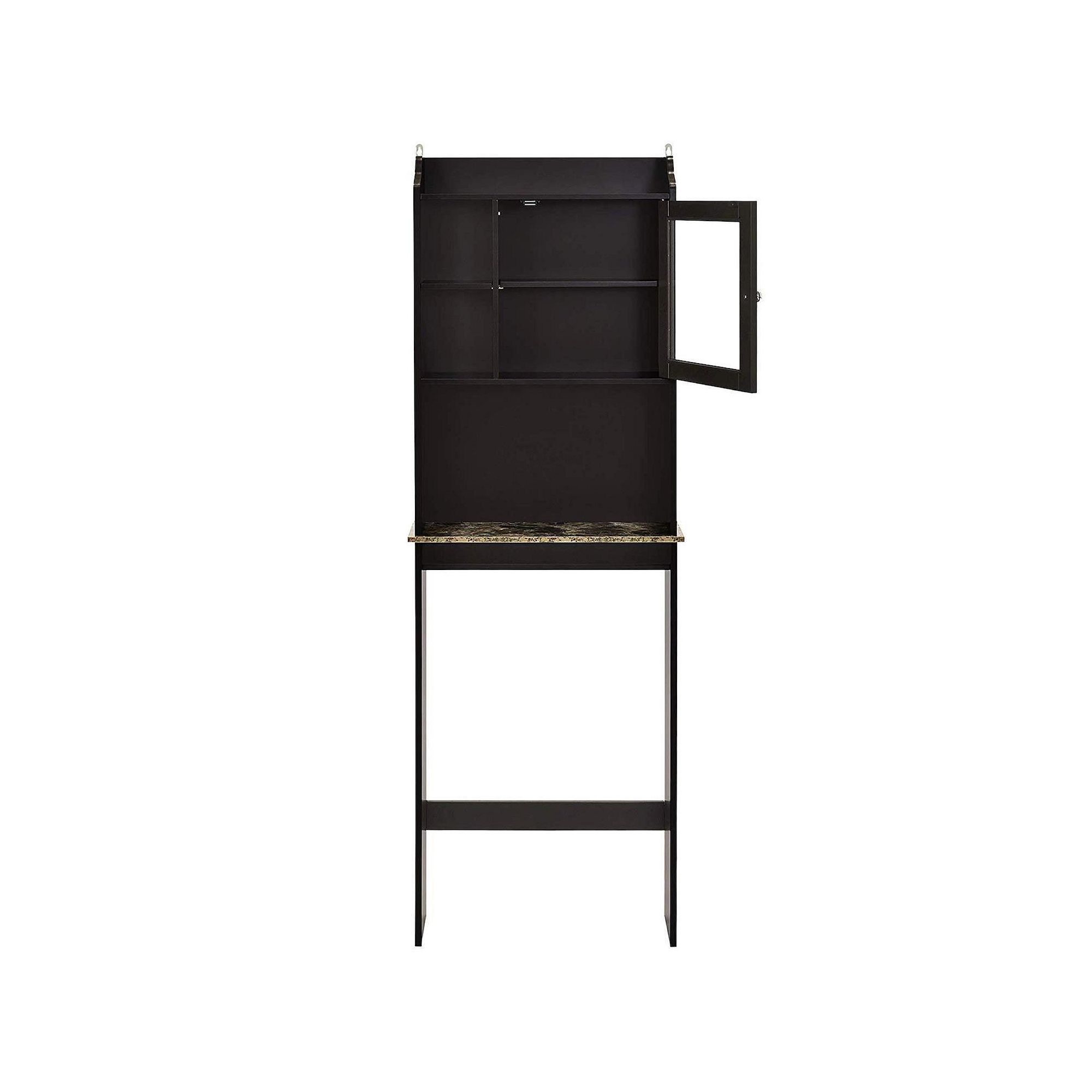 Black over-the-toilet cabinet with side open door view