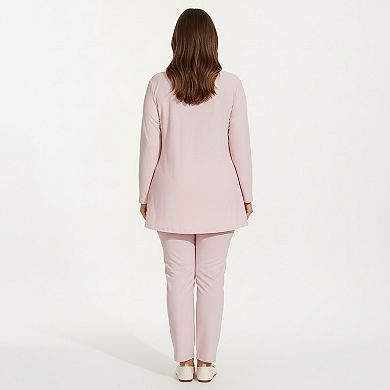 Women's Plus Size Long Sleeve Textured Tunic Top with Crew Neck Relaxed Fit and Flattering Seam