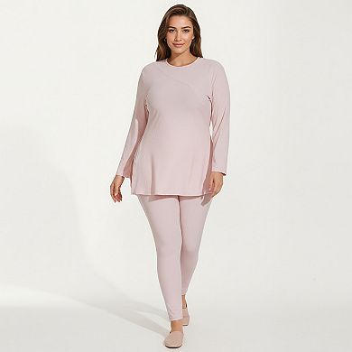Women's Plus Size Long Sleeve Textured Tunic Top with Crew Neck Relaxed Fit and Flattering Seam