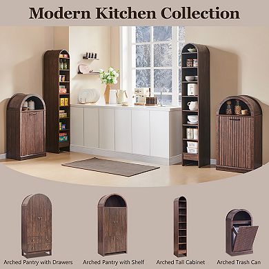 Modern Tilt-Out Trash Can Cabinet set of 2, 10 Gallon Hidden Garbage Can with Arched Fluted Door