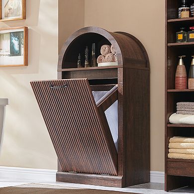 Modern Tilt-Out Trash Can Cabinet set of 2, 10 Gallon Hidden Garbage Can with Arched Fluted Door