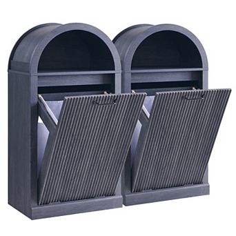 10 Gallon Tilt-Out Trash Can Cabinet, Modern Arched Garbage Can with Fluted Door & Open Shelf