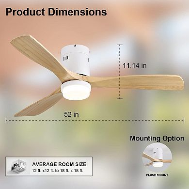 ELEMENT ACE 52 Inch Modern Flush Mount Ceiling Fan with Dimmable LED Light and Remote Control