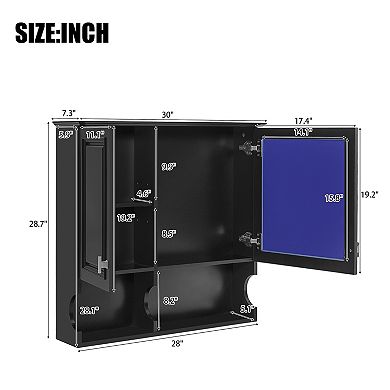 ELEMENT ACE Wall Mounted Mirror Cabinet with Adjustable Shelf and Open Storage