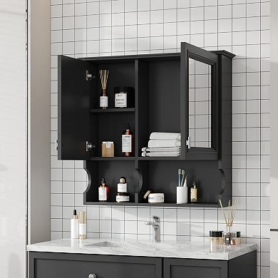 ELEMENT ACE Wall Mounted Mirror Cabinet with Adjustable Shelf and Open Storage