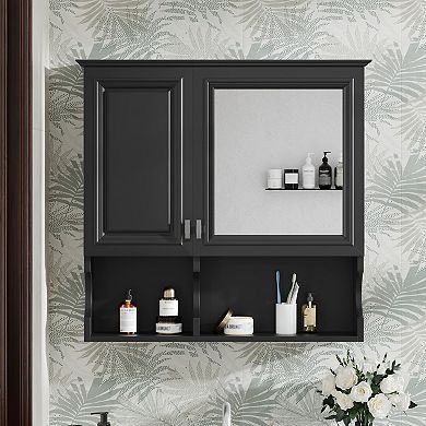 ELEMENT ACE Wall Mounted Mirror Cabinet with Adjustable Shelf and Open Storage