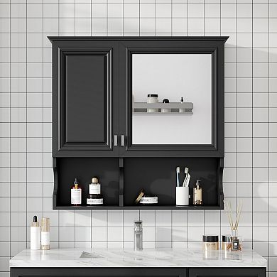 ELEMENT ACE Wall Mounted Mirror Cabinet with Adjustable Shelf and Open Storage