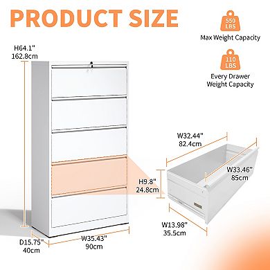GOODSILO 5-Drawer Steel Lateral Filing Cabinet with Enhanced Locking System