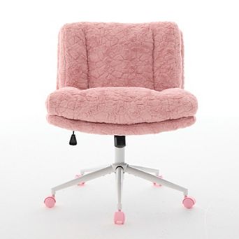 GOODSILO Ergonomic Swivel Office Chair with Plush Faux Fur Upholstery and Wide Seat Design