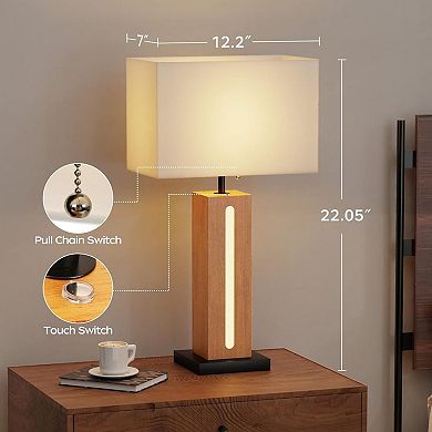 ELEMENT ACE Modern Dimmable Table Lamps Set of 2 with LED Nightlight and Linen Shades