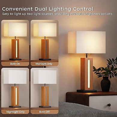 ELEMENT ACE Modern Dimmable Table Lamps Set of 2 with LED Nightlight and Linen Shades