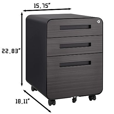 GOODSILO Mobile Three-Drawer File Cabinet with Locking Casters for Office Document Organization