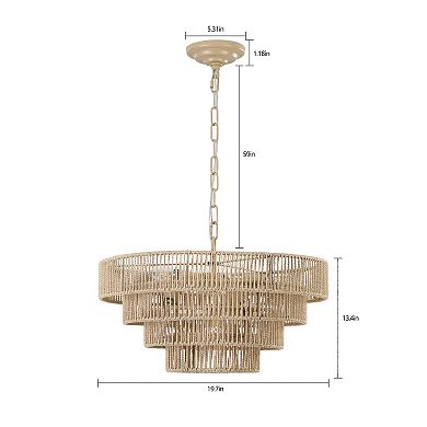 ELEMENT ACE Modern Woven Hemp Rope Chandelier with Adjustable Chain for Living and Dining Rooms