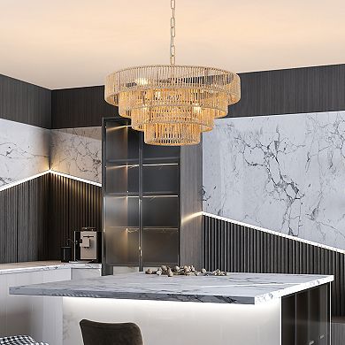 ELEMENT ACE Modern Woven Hemp Rope Chandelier with Adjustable Chain for Living and Dining Rooms