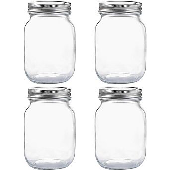 Glass Mason Jars Regular Mouth With Lids ( 4 PACK )