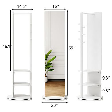 ELEMENT ACE 360 Degree Rotating Multifunctional Full Length Mirror with Storage Hooks and Coat Rack