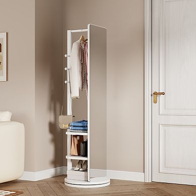 ELEMENT ACE 360 Degree Rotating Multifunctional Full Length Mirror with Storage Hooks and Coat Rack