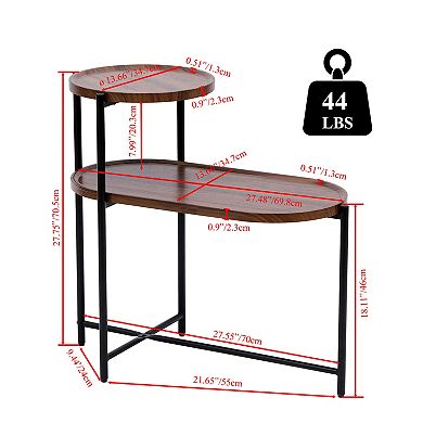 GOODSILO Modern Round Two-Tier Storage Coffee Table with Oval Shelf for Living Room