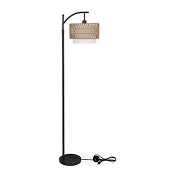 ELEMENT ACE Contemporary Arc Floor Lamp with Dual Removable Shades and Remote Control