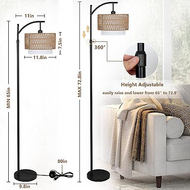 ELEMENT ACE Contemporary Arc Floor Lamp with Dual Removable Shades and Remote Control