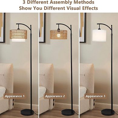 ELEMENT ACE Contemporary Arc Floor Lamp with Dual Removable Shades and Remote Control