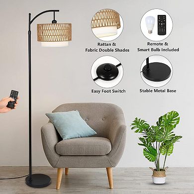 ELEMENT ACE Contemporary Arc Floor Lamp with Dual Removable Shades and Remote Control