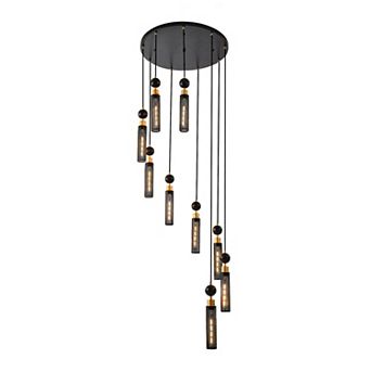ELEMENT ACE Modern Industrial Nine-Light Adjustable Pendant Chandelier with Mesh Cylinder Shades