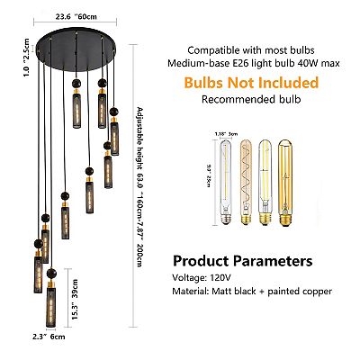 ELEMENT ACE Modern Industrial Nine-Light Adjustable Pendant Chandelier with Mesh Cylinder Shades