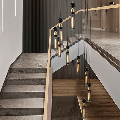 ELEMENT ACE Modern Industrial Nine-Light Adjustable Pendant Chandelier with Mesh Cylinder Shades