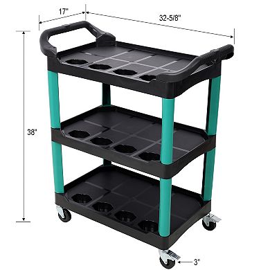 ELEMENT ACE Mobile Three-Tier Rolling Tool Storage Cart with Heavy-Duty Shelves