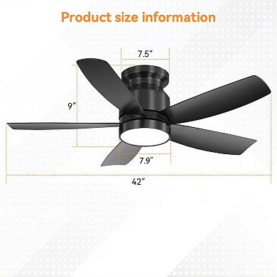 ELEMENT ACE 42 Inch Flush Mount Ceiling Fan with LED Light and Remote Control