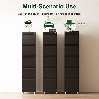 GOODSILO 5-Drawer Vertical File Cabinet with Locking Wheels and Anti-Tilt Safety Mechanism