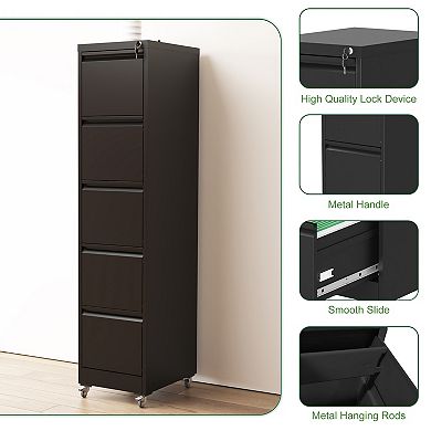 GOODSILO 5-Drawer Vertical File Cabinet with Locking Wheels and Anti-Tilt Safety Mechanism