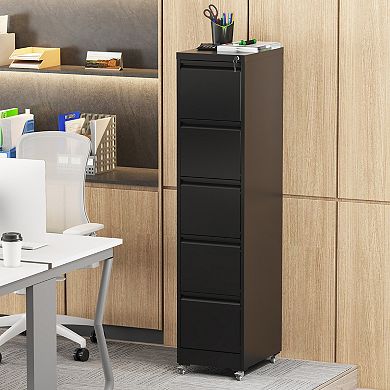 GOODSILO 5-Drawer Vertical File Cabinet with Locking Wheels and Anti-Tilt Safety Mechanism