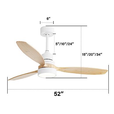 ELEMENT ACE Modern Indoor Ceiling Fan with Remote Control and LED Light Featuring Solid Wood Blades