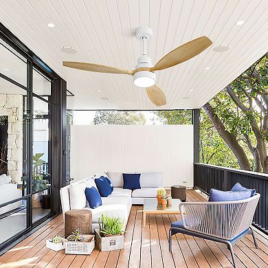 ELEMENT ACE Modern Indoor Ceiling Fan with Remote Control and LED Light Featuring Solid Wood Blades