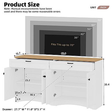 Whisen Farmhouse TV Stand, Wood Grain Sideboard with Adjustable Shelves