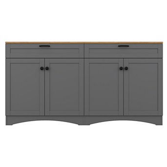 Whisen Farmhouse TV Stand, Wood Grain Sideboard with Adjustable Shelves