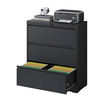 GOODSILO Three-Drawer Lateral Filing Cabinet with Locking Mechanism for Secure Document Storage