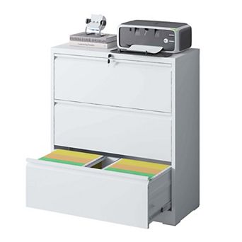 GOODSILO Three-Drawer Lateral Filing Cabinet with Locking Mechanism for Secure Document Storage