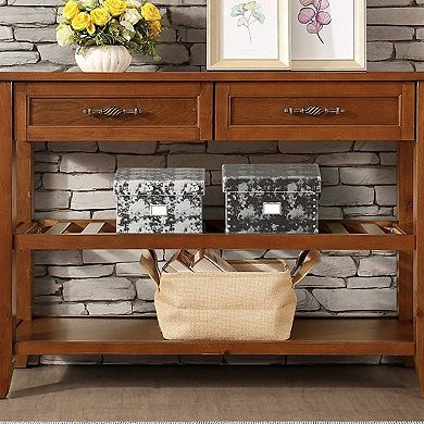 GOODSILO Mid-Century Style Solid Wood Console Table with Storage Drawers and Shelves